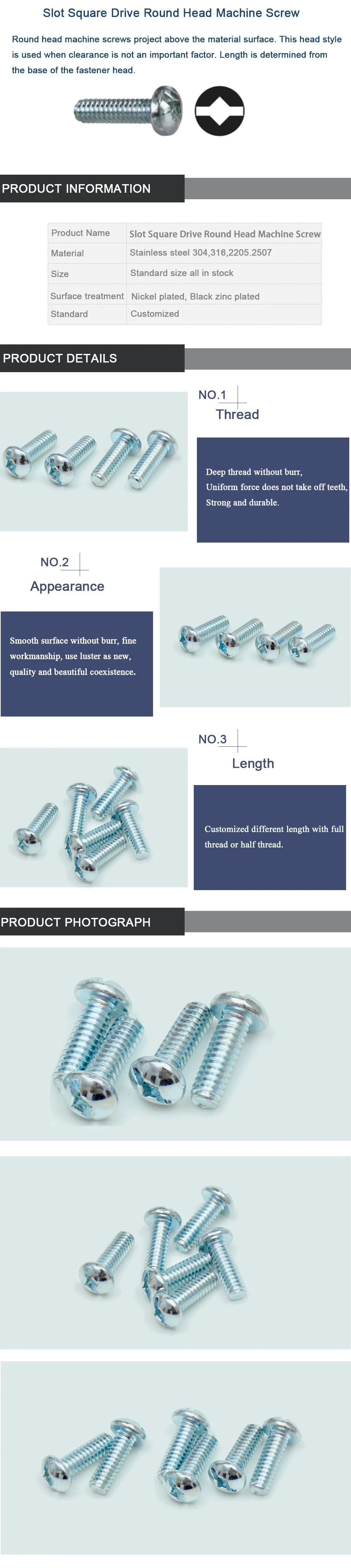 Steel 4.8 Class Slot Square Drive Machine Screw Round Head Screw